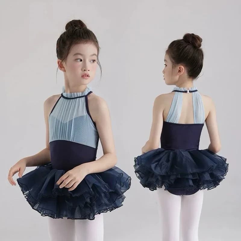 New Girl Dance Ballet Practice Clothes Dance Costumi da bagno Ginnastica Body Appeso al collo Filato a rete per ragazze Abiti da allenamento di base