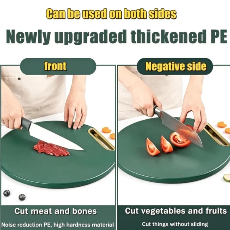 Kitchen Round Cutting Board Food Grade Plastic BPA-Free Antibacterial Anti-Mildew Non Slip Chopping Board for Meat & Vegetables