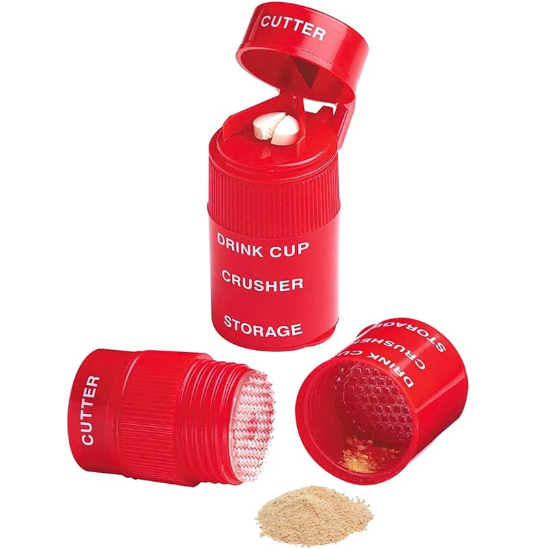 Slurry for pills 2 IN1, cutter and creative grinder for pills, vitamins, tablets, stainless steel blade, cup for drink removable