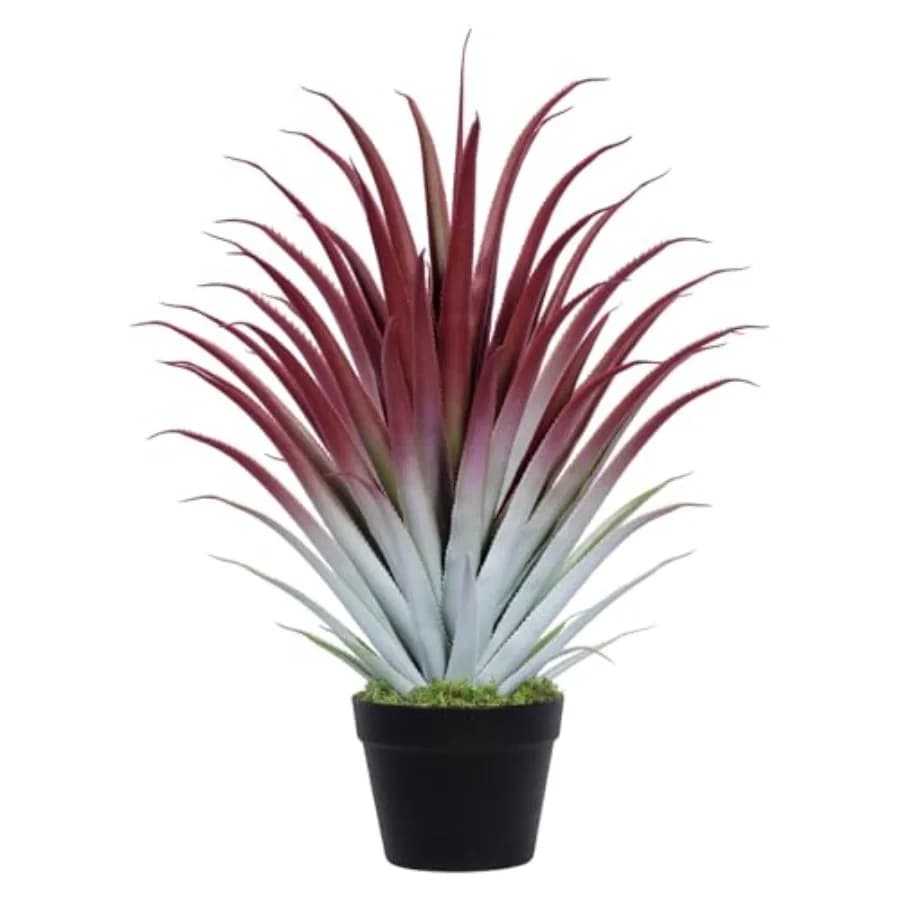 Pianta di Agave Finta con Spuntoni - Pianta di Aloe Vera Artificiale Rossa da 6 Pollici - Grandi Piante Finte da Pavimento Perfette per Portico e Ingresso