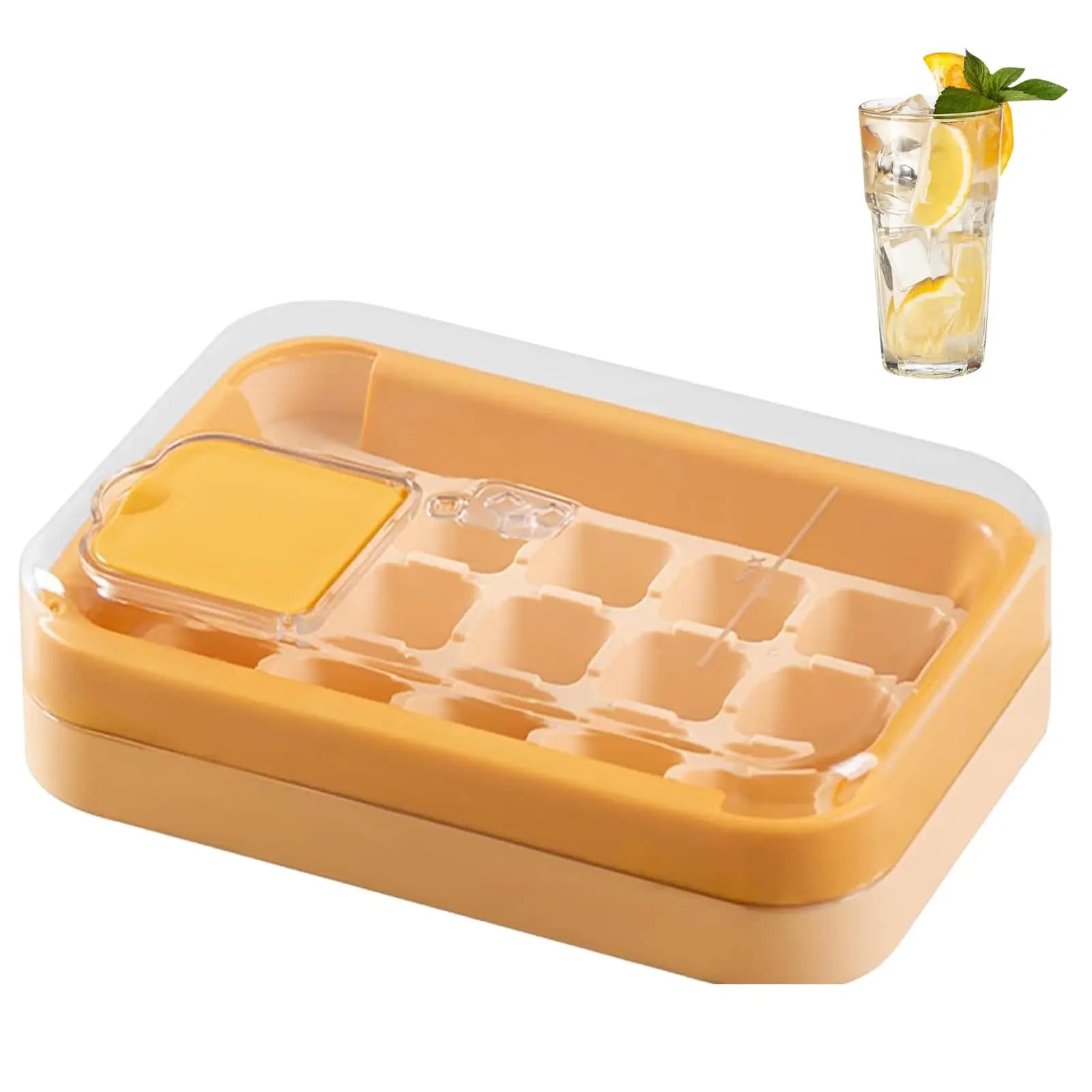 Stampi per cubetti di ghiaccio quadrati da 15 scomparti con coperchio, riutilizzabili e impilabili, stampo per ghiaccio facile da usare, senza BPA, in plastica, per congelatore.