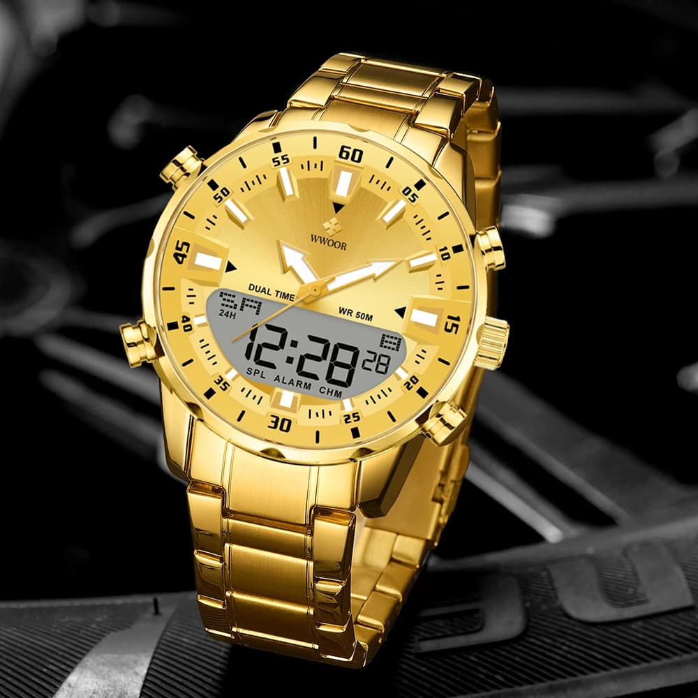 WWOOR orologi di lusso per uomo cronografo militare orologio da polso da uomo al quarzo digitale orologio da uomo luminoso in acciaio inossidabile impermeabile