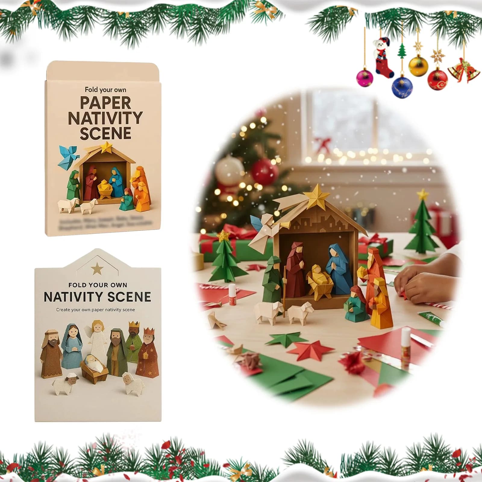 Christmas DIY Paper Nativity Scene with Jesus Angel & Animal Nativity Scene Origami Set for Craft Lovers Holiday Family Activity