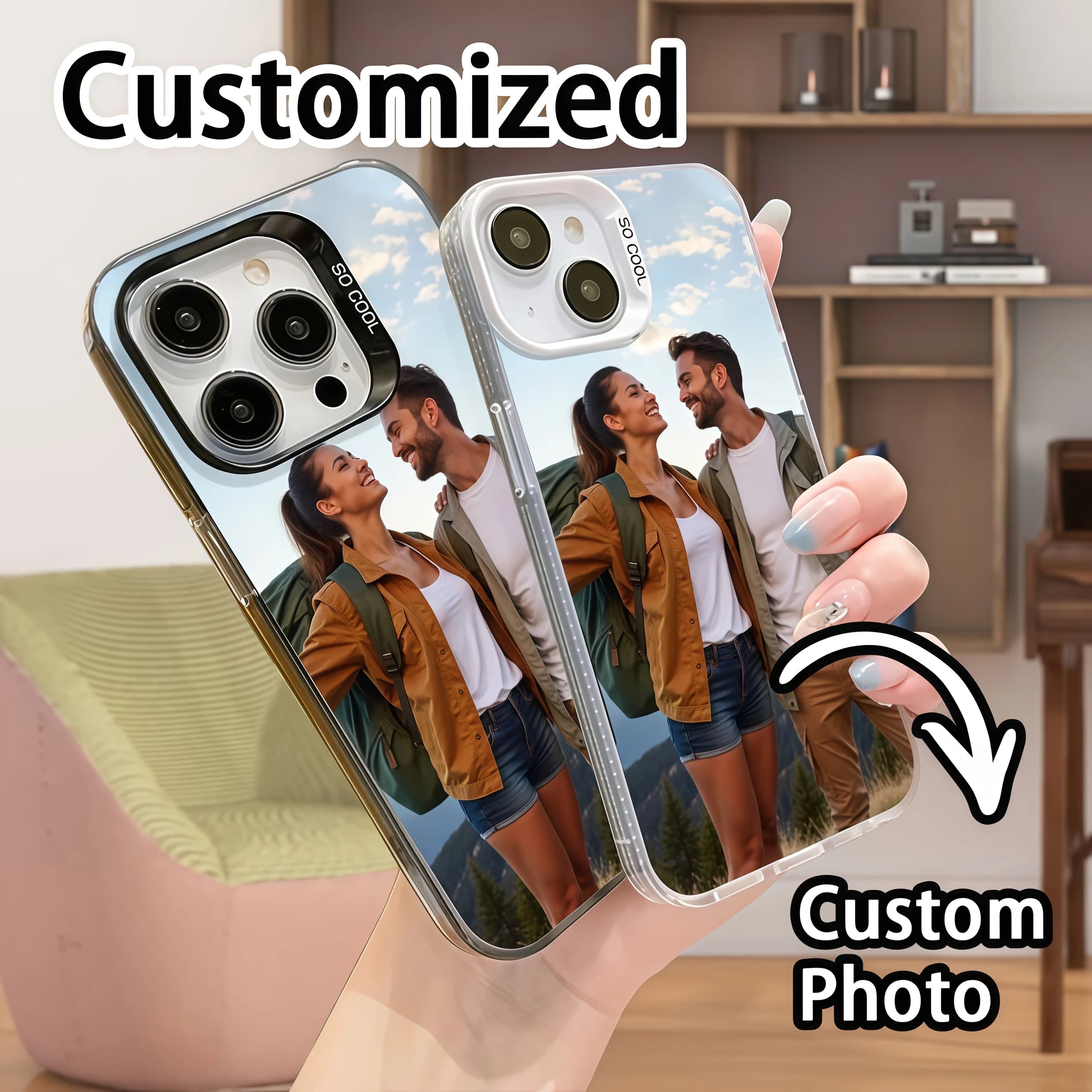 Cover Antiurto Personalizzata IMD con Foto di Coppia Fai-da-te per iPhone 17 16 15 14 13 12 11 Pro Xs Max Mini Air XR 7 8 Plus 17e 16e