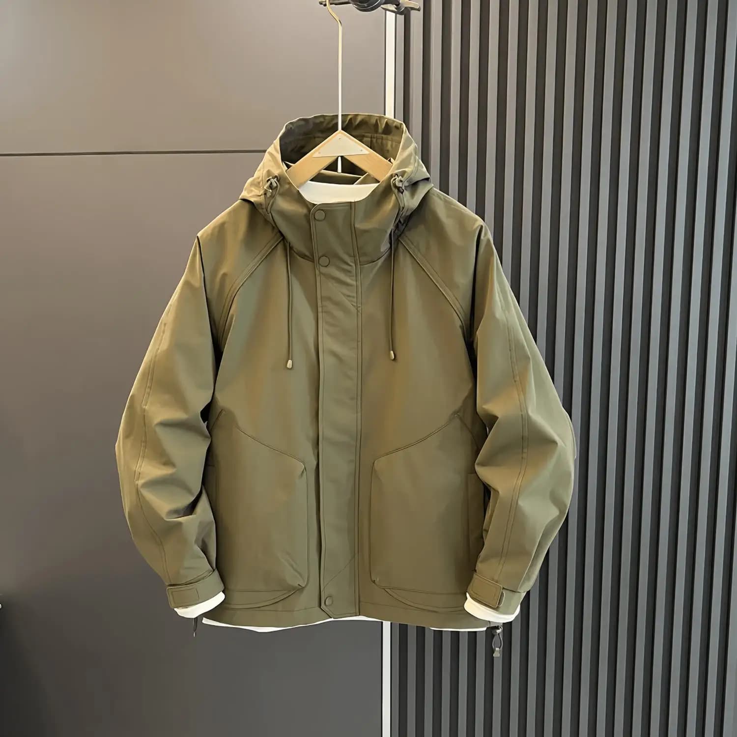 Giacca Casual con Cappuccio da Uomo, Moda Primaverile e Autunnale, Abbigliamento Sportivo Semplice, Antivento, Manica Lunga in Tessuto Oxford