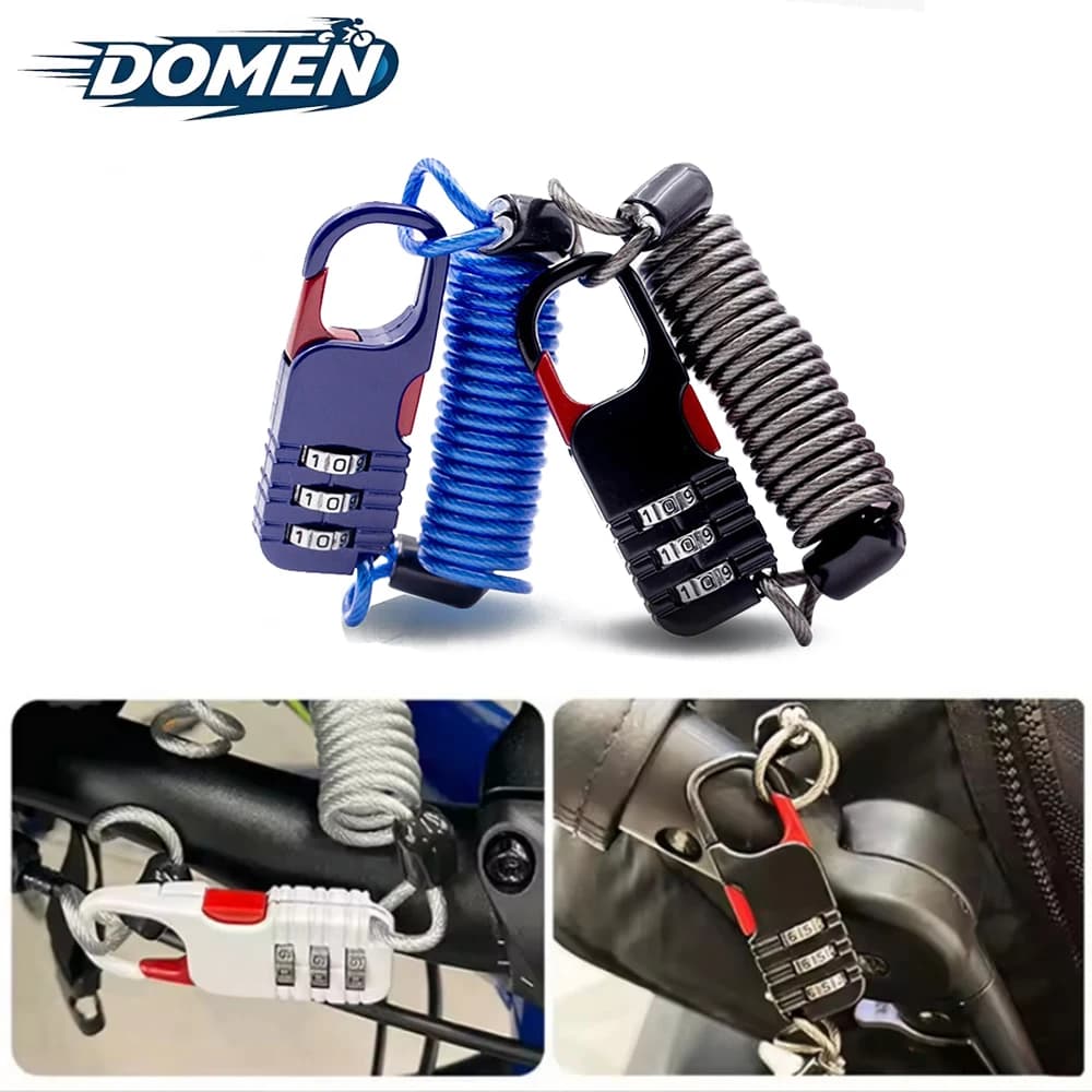 DOMEN Portable Lock for Bicycle 3 Digit Password Metal Cable Motorcycle Lock for helmet Multipurpose Safety String Lock