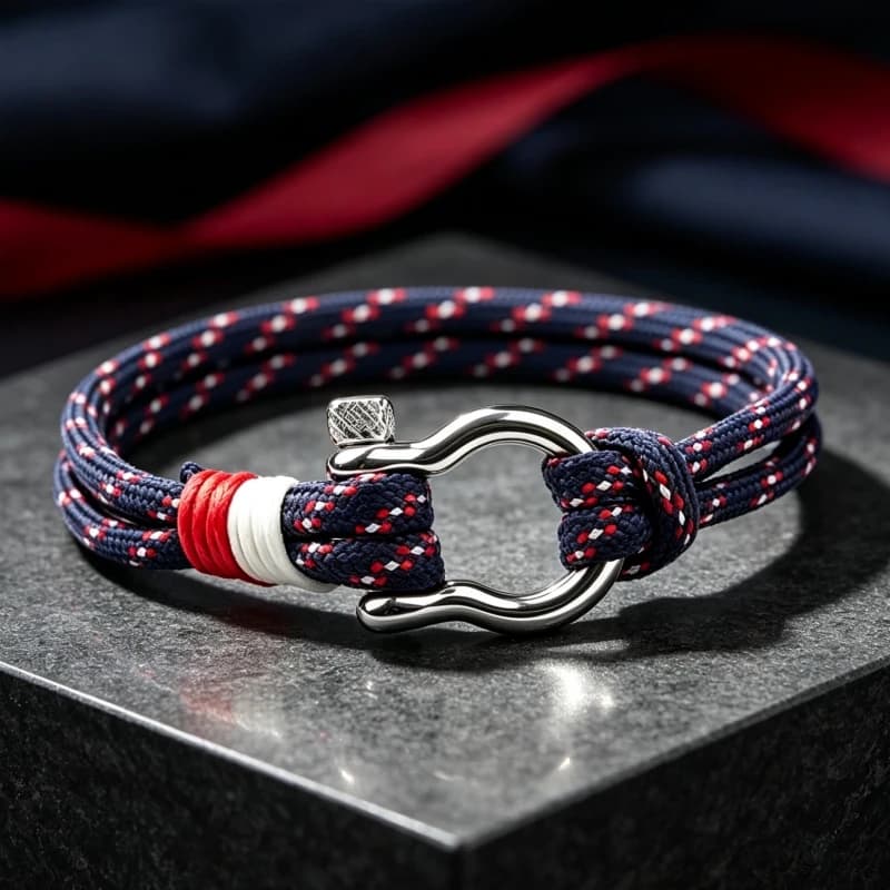 Nautical Shackle Clasp Paracord Bracelet Double Layer Braided Survival Rope Wristband Sailor Marine Sport Bracelet for Men Women