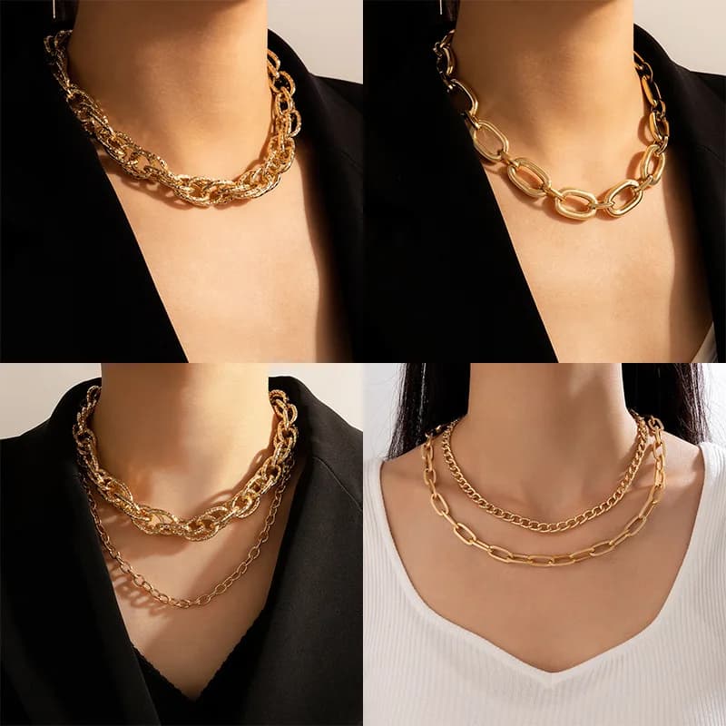 Jewelry Fashion Hip Hop Short Thick Chain Geometric Necklace Metal Exaggerated Necklace