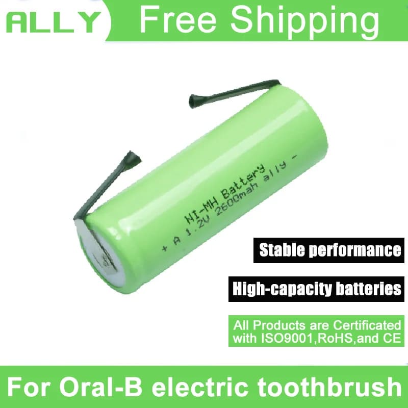 Battery 2600mAh 49x17mm 2 pieces compatible with Braun Oral-B Triumph ProCare 9900 9500 9400 9000 3731 replacement toothbrush