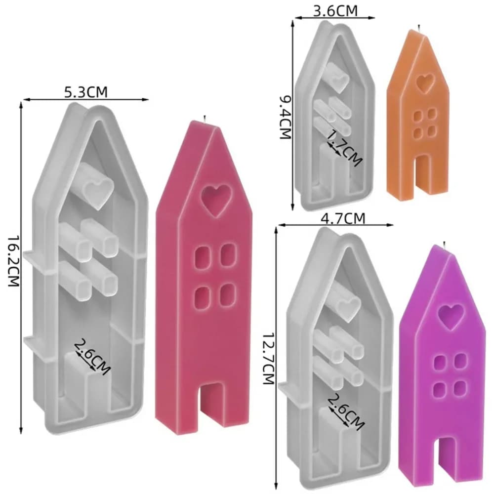Set di 3 Stampi in Silicone per Ornamenti in Gesso a Forma di Casa d'Amore con Superficie Liscia, Stampi per Resina Decorativa Fai-da-Te per Artigianato