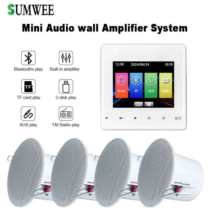 Amplificatore da parete Bluetooth domestico Host musicale di sottofondo Sistema di controllo dell'altoparlante da soffitto Mini Touch Key Disco U e pannello audio con scheda TF