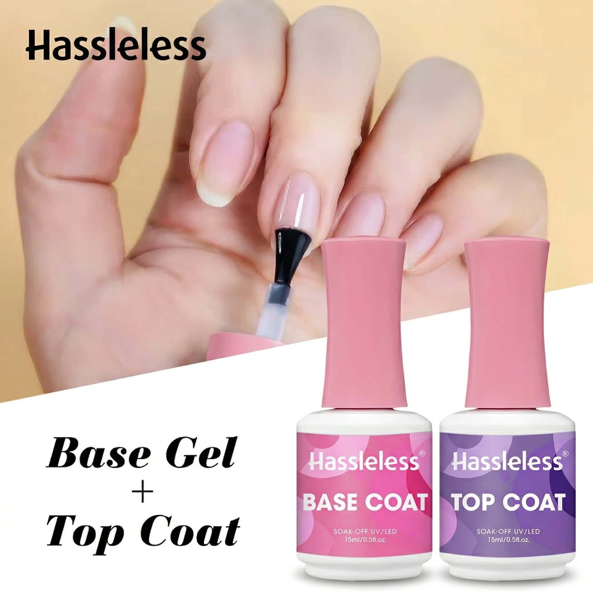 Smalto Gel Base e Top Coat Senza Sforzo (15ml) — Gel Unghie Funzionale Trasparente, Gel UV Soak-off, Essenziale per la Nail Art