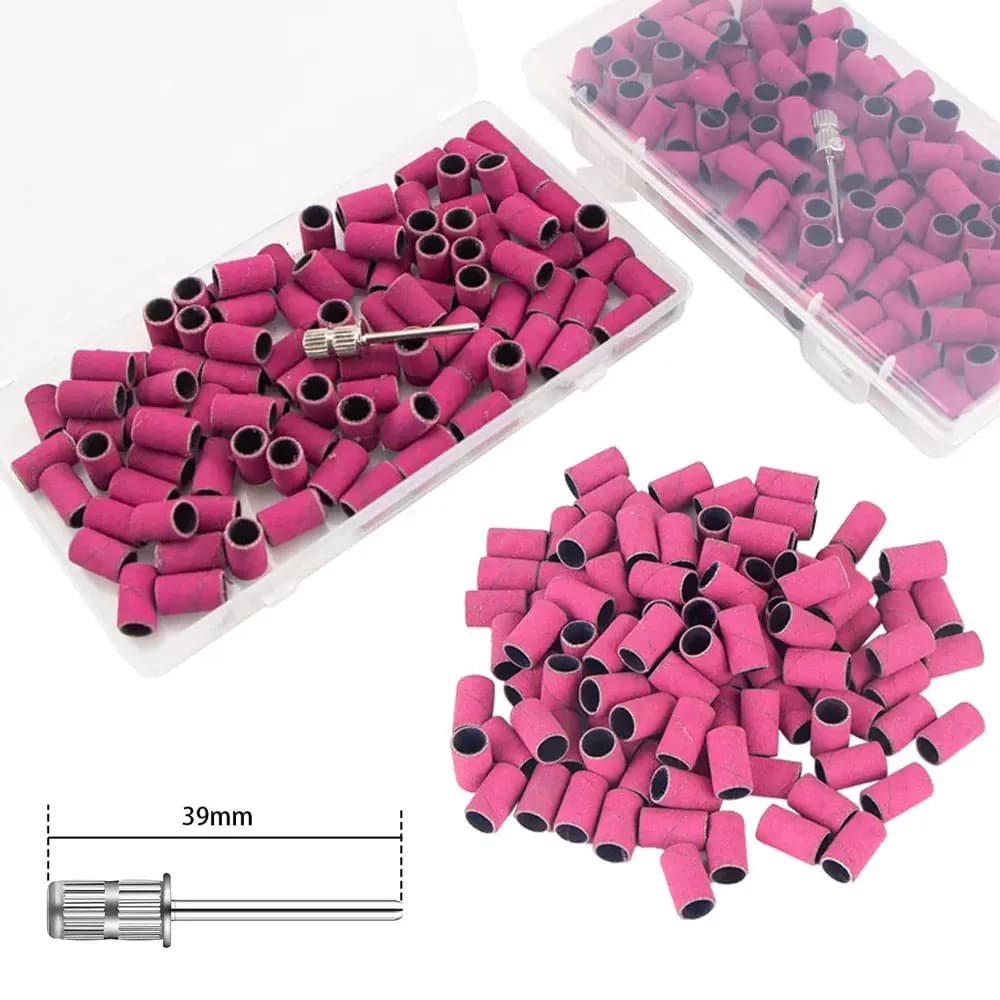 100 pezzi rosa nastri abrasivi per unghie macchina elettrica punte da trapano per gel UV acrilico rimozione unghie nastri abrasivi accessorio