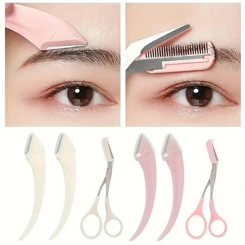 2/3pcs Eyebrow Trimmer Set, Curved Eyebrow Razor, Eyebrow Scissors With Comb, Convenient Easy Beauty Tools For Beginners Women