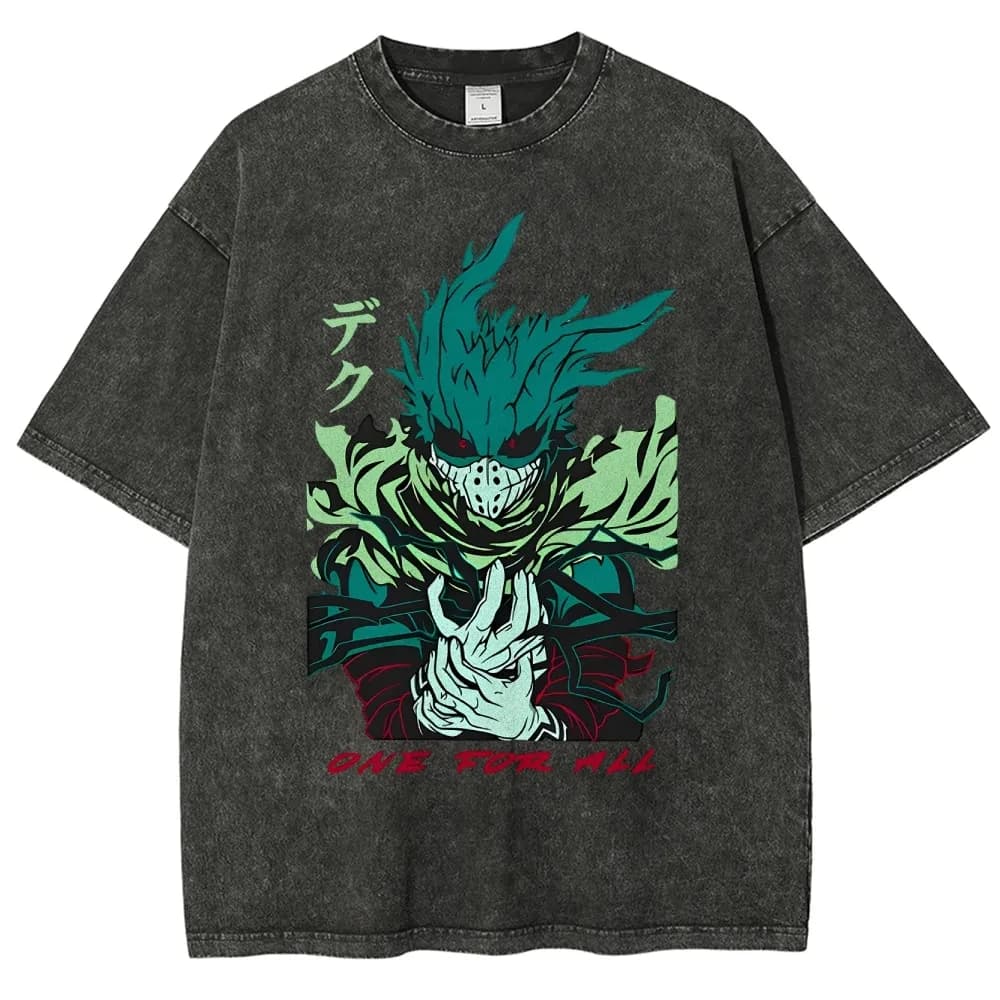 Maglietta Dark Deku My Hero Academia da uomo, lavaggio acido, grafica Izuku Midoriya, cotone, streetwear, One For All, manga, Vigilante.