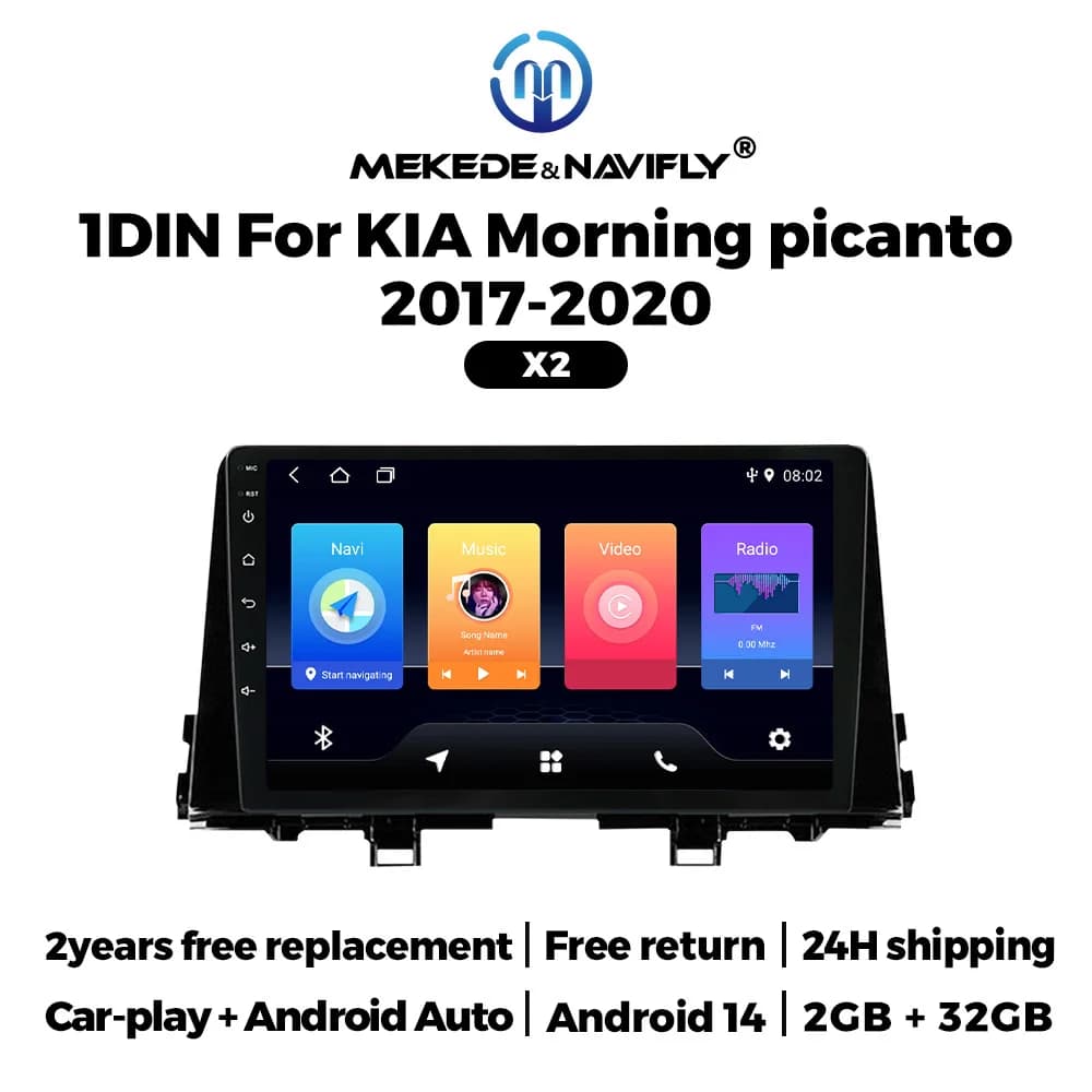MEKEDE&Navifly Android 14 Wireless Carplay Auto For KIA Morning Picanto 2017-2020 Autoradio Video reader Multimedia 1 Din GPS BT