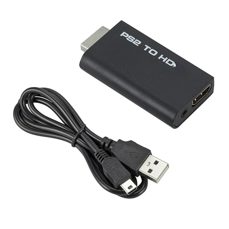 Adattatore convertitore compatibile da PS2 a HDMI, audio e video con porta audio da 3,5 mm, supporta tutte le modalità di visualizzazione PS2 480i 480p 576i per PC