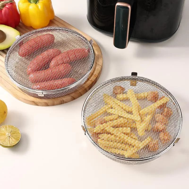 304 Stainless Steel Airfryer Basket Quickly Drain Oil Rust-proof Draining Basket Safety Multi-functional Baking Basket