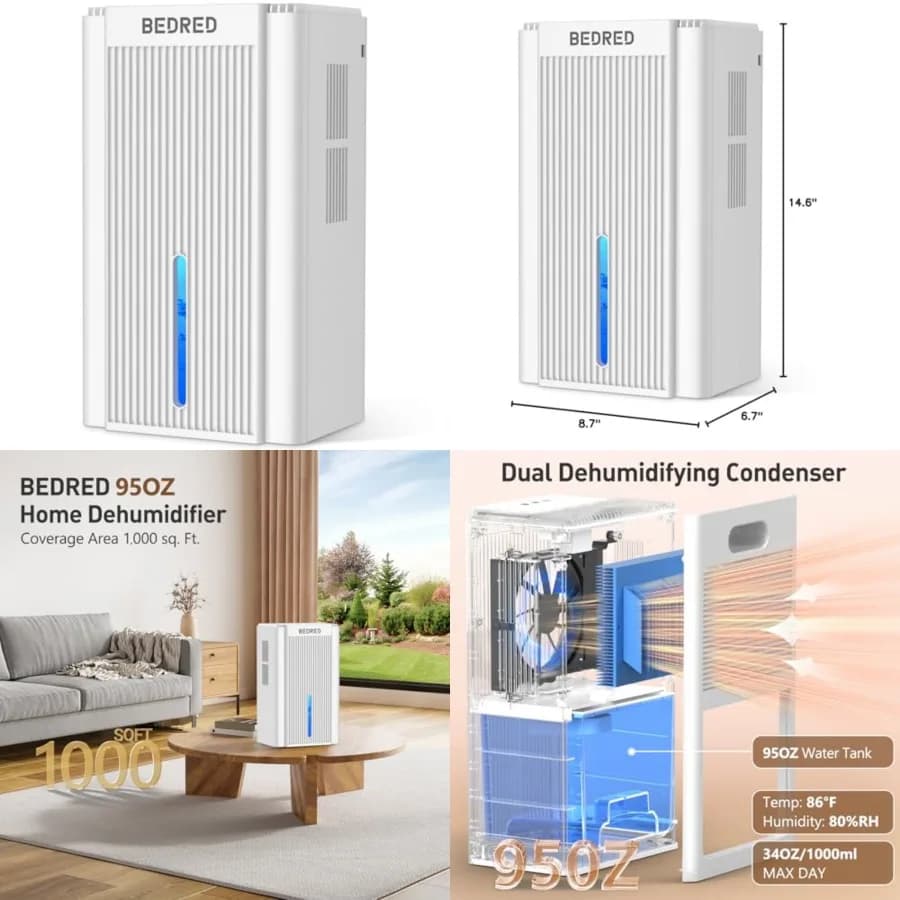 Deumidificatore da 95OZ per la casa (1000 piedi quadrati) - Silenzioso con spegnimento automatico e luce ambientale rilassante a 7 colori, ideale per Li