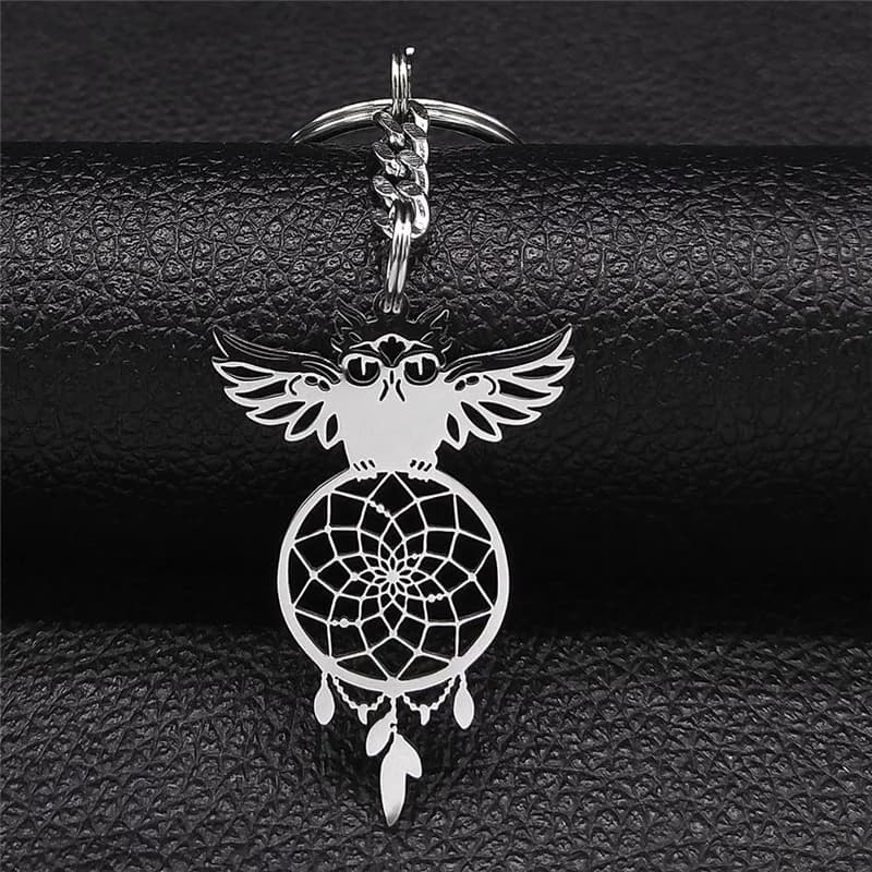 Bohemia Owl Dreamcatcher Keyrings Women/Men Silver Color Stainless Steel Keychain Jewely llaveros llaveros para mujer K7029S03