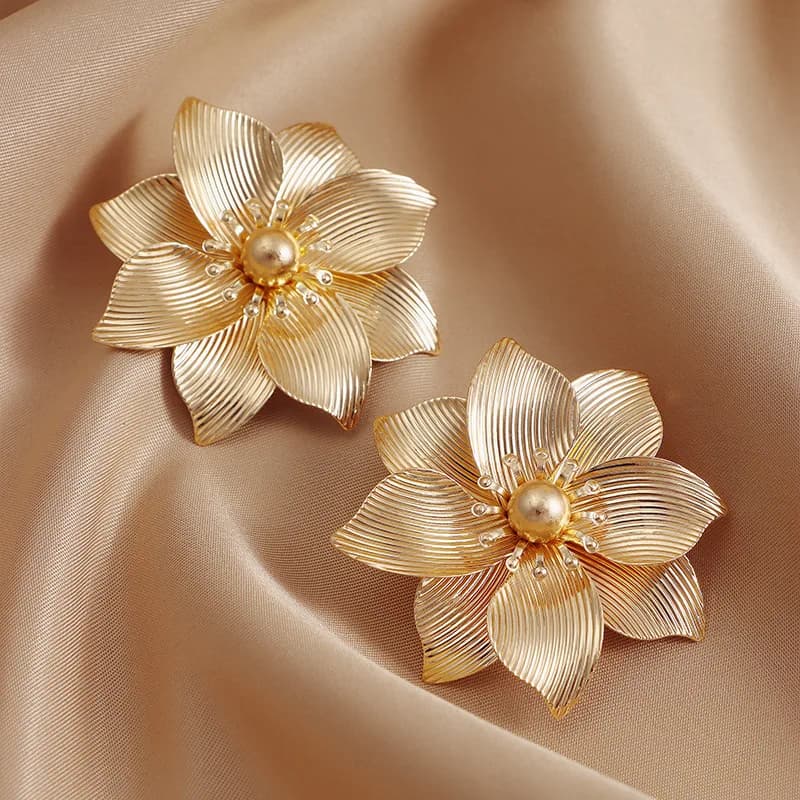European and American jewelry personalized fashion striped pattern flower shape women's light luxury temperament stud earrings