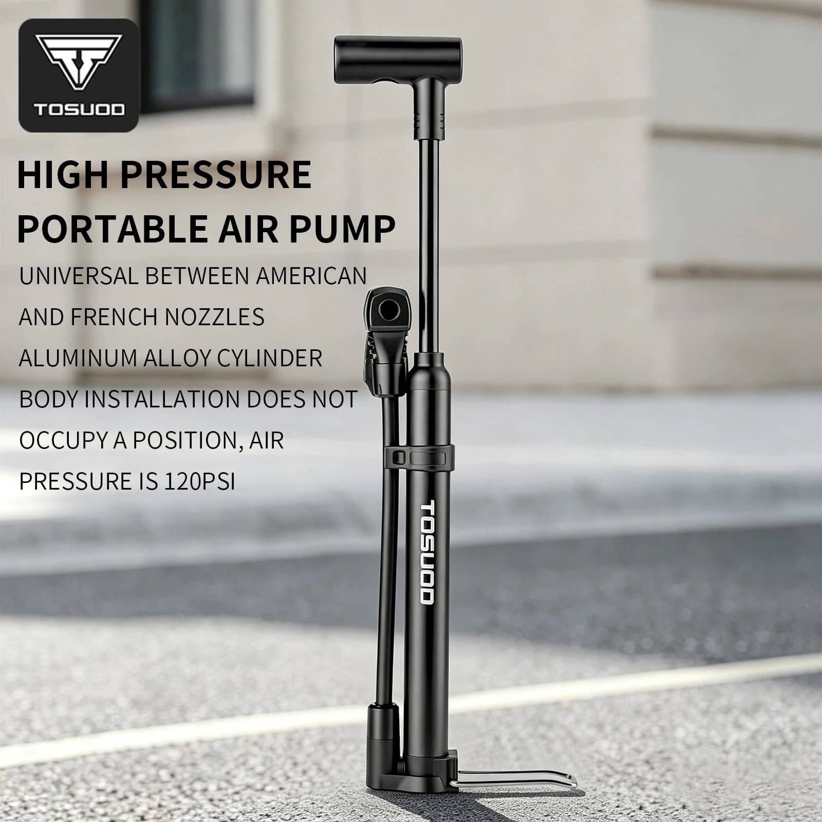 TOSUOD Bicycle Pump Portable Air Pump Presta Schrader Ultralight Inflation Ergonomic MTB Bike Air Pump