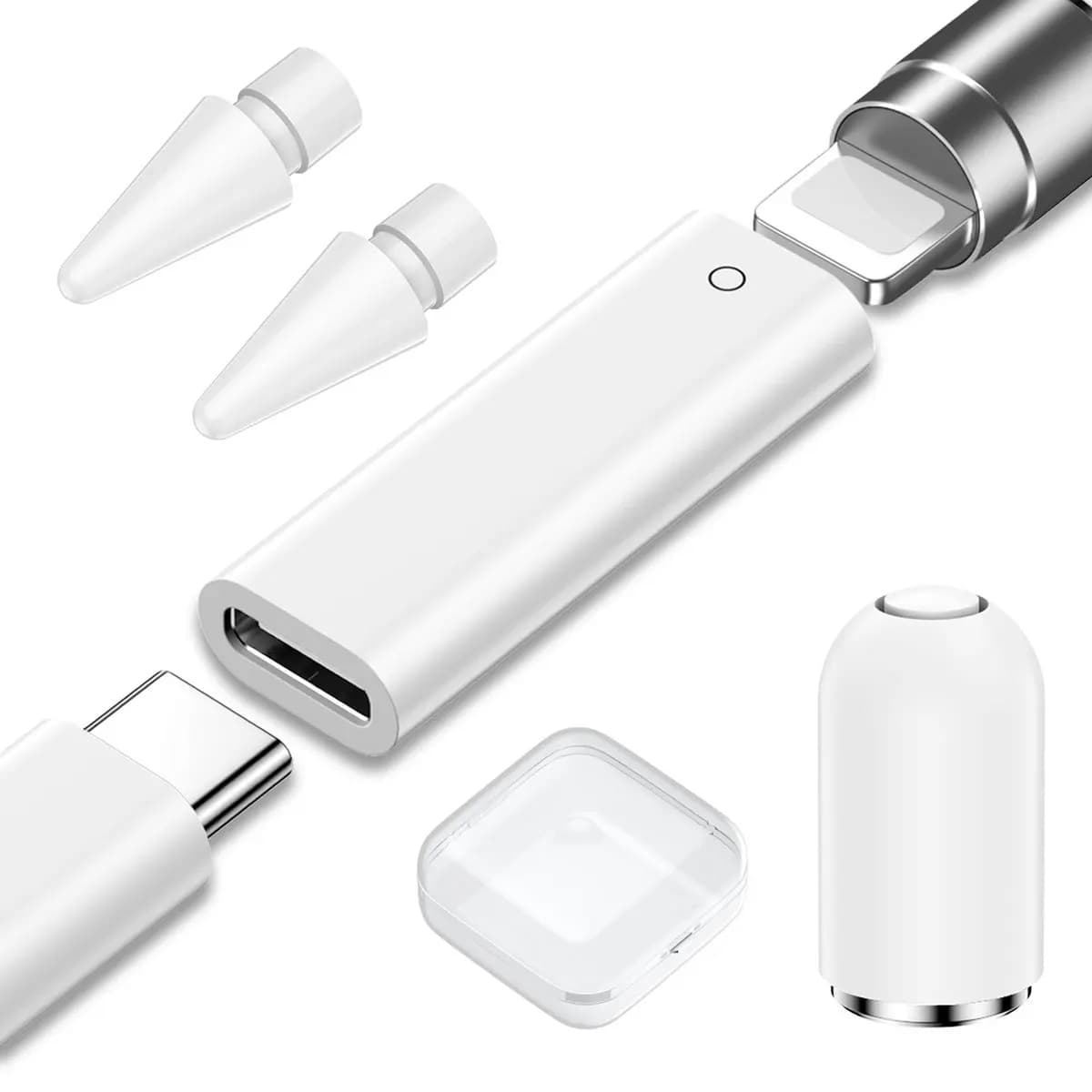 Confezione da 4 adattatori da USB C a Lightning Accoppiamento Bluetooth per iPad 10 A16 Tappo di ricambio magnetico con punta stilo per Apple Pencil 1a generazione