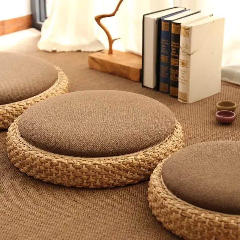 Dining Stool Japanese Style Cushion for Meditation Buddha Worship Rattan Woven Tea Ceremony Cushion Thickened Kneeling Cushion