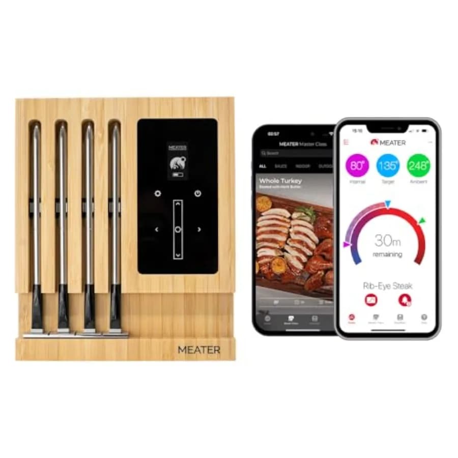 Block: WiFi Smart Wireless Meat Thermometer 4 Probes Long Range Perfect for BBQ Oven Grill Kitchen Smoker Air Fryer Apple Watch