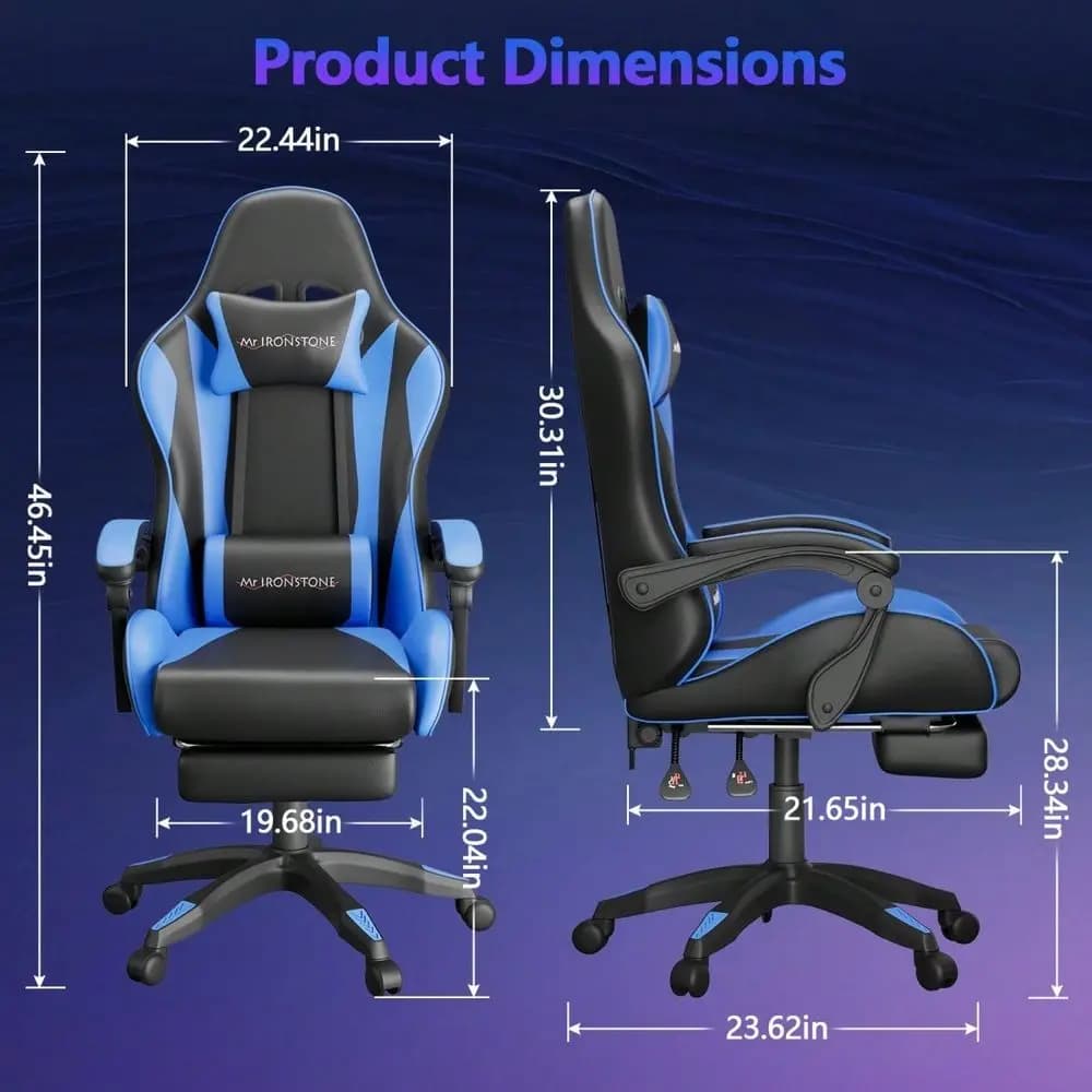 1 sedia da gaming con massaggio lombare e poggiapiedi, sedia ergonomica per computer, sedia da gaming per ufficio, sedia da gaming per adulti ergonomica