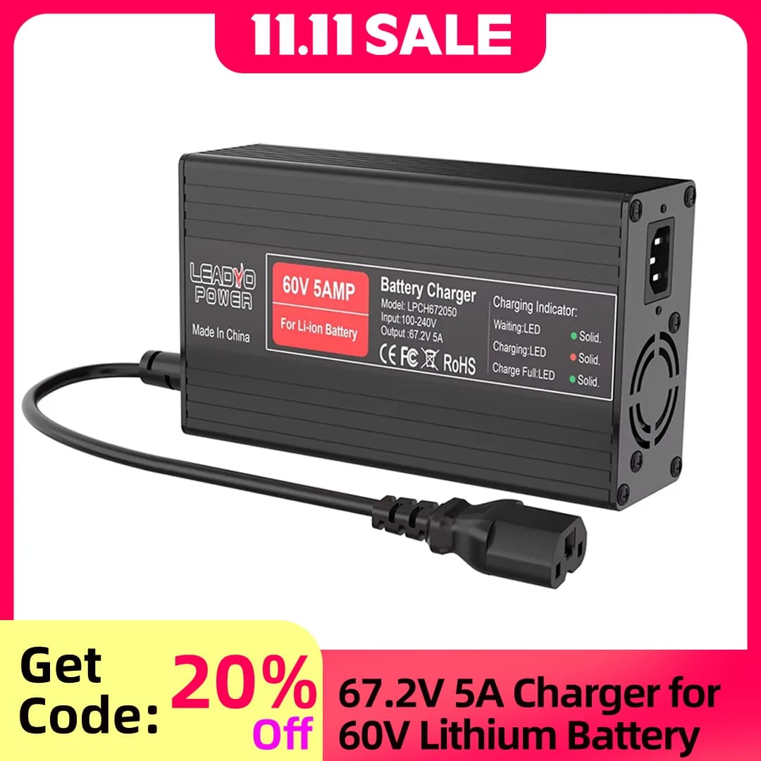 67.2V 58.8V 5A Battery Charger 16S 60V 14S 52V Lithium ion battery For Electric Motorcycle With IEC Charger Port
