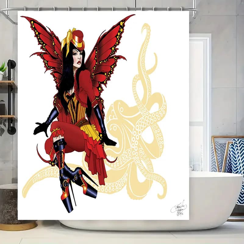 Tenda da doccia da supereroe fata fantasy con design a forma di polpo, decorazione per la stanza del bagno, per la decorazione domestica in cucina, sala da pranzo