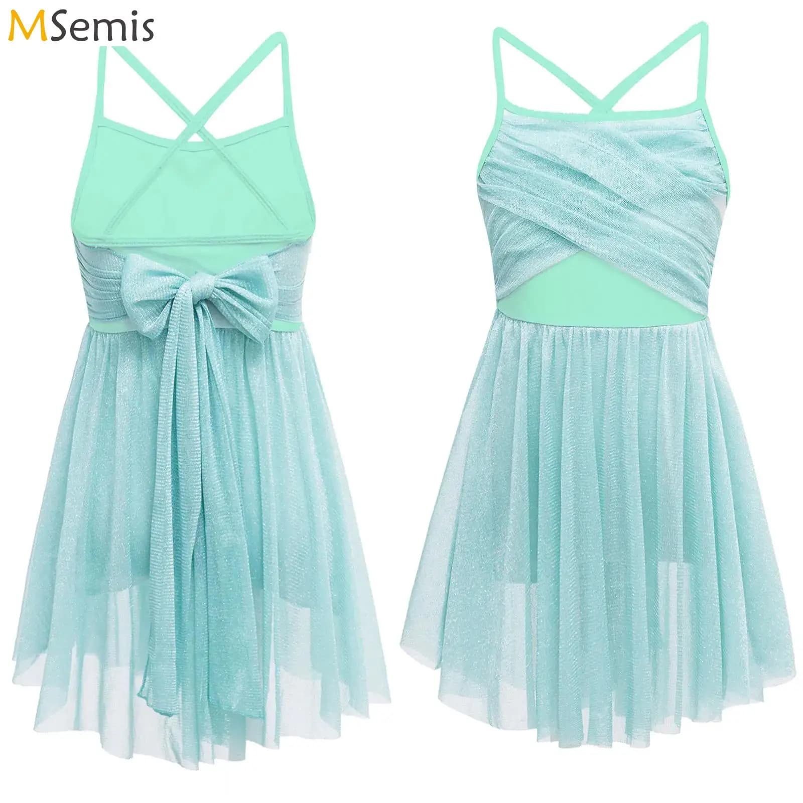 Vestito da tutu per balletto lirico per bambina, vestito da body da ballo in rete lucida scintillante, ginnastica, pattinaggio di figura, costume da ballo latino