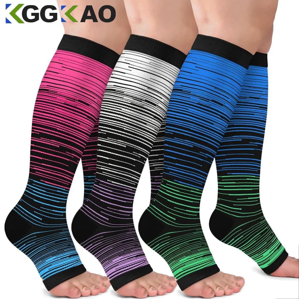 1 paio di calze a compressione per donna e uomo, calze al ginocchio aperte 20-30mmHg per supporto alla circolazione