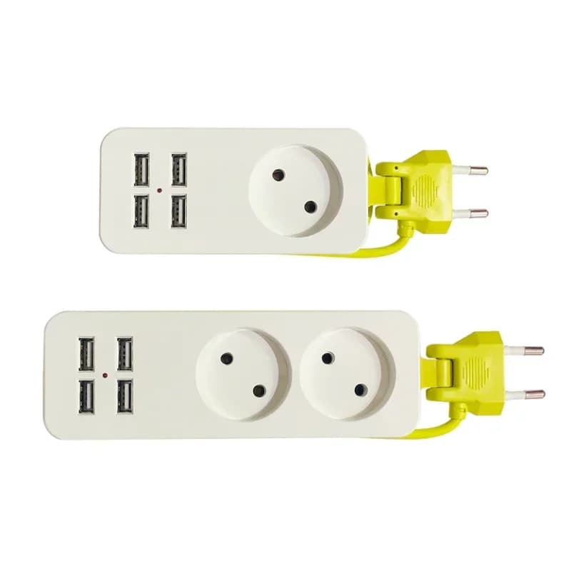 Multipresa UE con 4 prese di prolunga portatili USB Spina europea Cavo da 1,5 m Adattatore da viaggio per ciabatta
