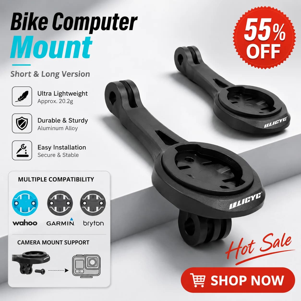 Combo Computer Support from Bici Out Front for Trek Bontrager Blendr / BMC ICS / Cervelo - Compatible with Garmin, Wahoo, Bryton and Light GoPro