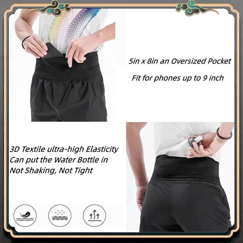 B11A-2X Running Belt, Running Waist Holder cellular door, pack for travel and cycling, L Black