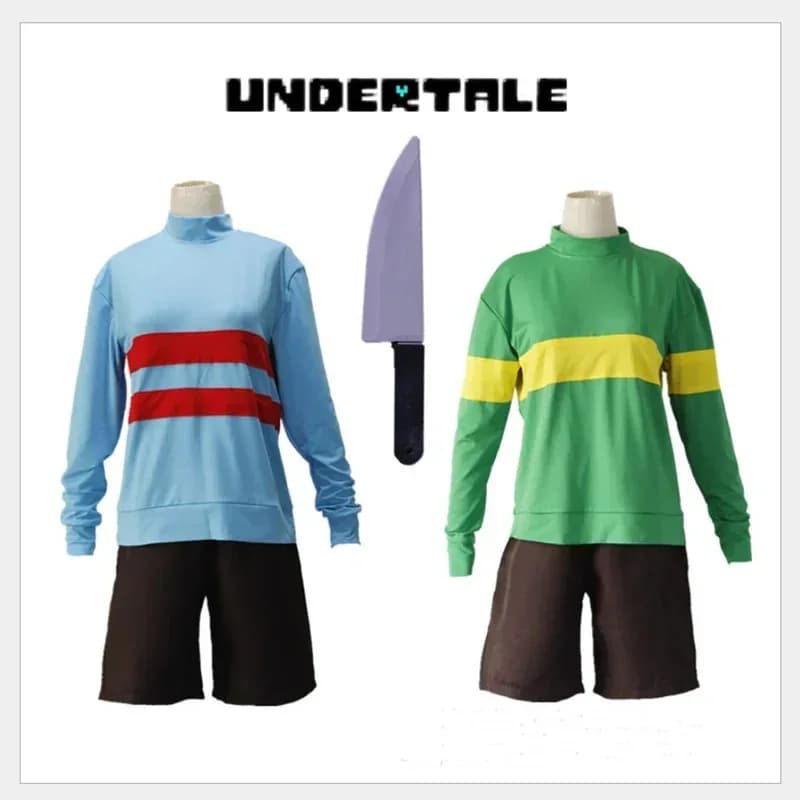 Gioco Anime Undertale Frisk Chara Costume Cosplay Andertail Felpe Collo alto Manica lunga Abbigliamento Pantaloncini Kni4;v'5,f;6.j;8'