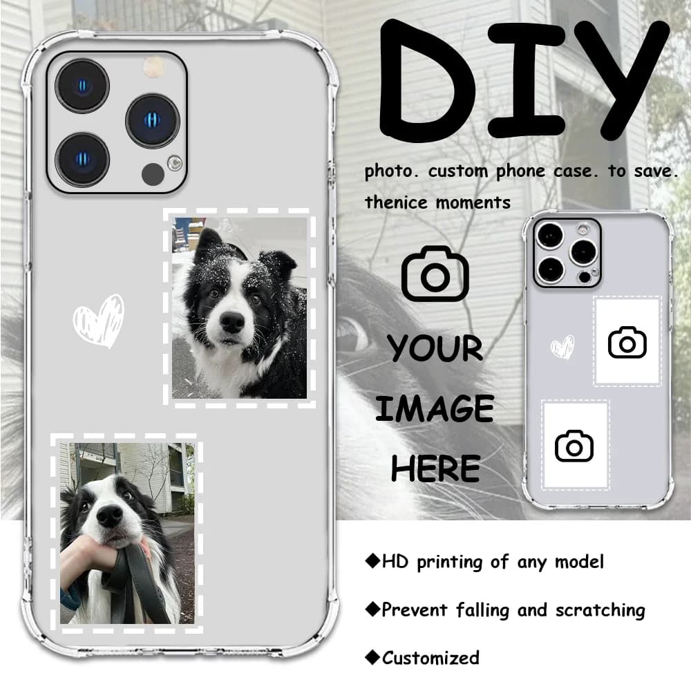 Cover Personalizzabile Fai-da-Te per iPhone 16 15 14 13 12 11 Pro Max SE 2020 2022 XS XR 7 8 Plus, Custodia Morbida con Foto Multiple
