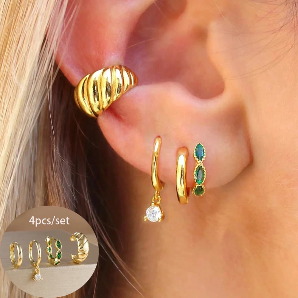 4 pezzi in acciaio inossidabile occhio di cavallo zircone Huggie orecchini a cerchio set per le donne gioielli penetranti orecchino pendente unico color oro