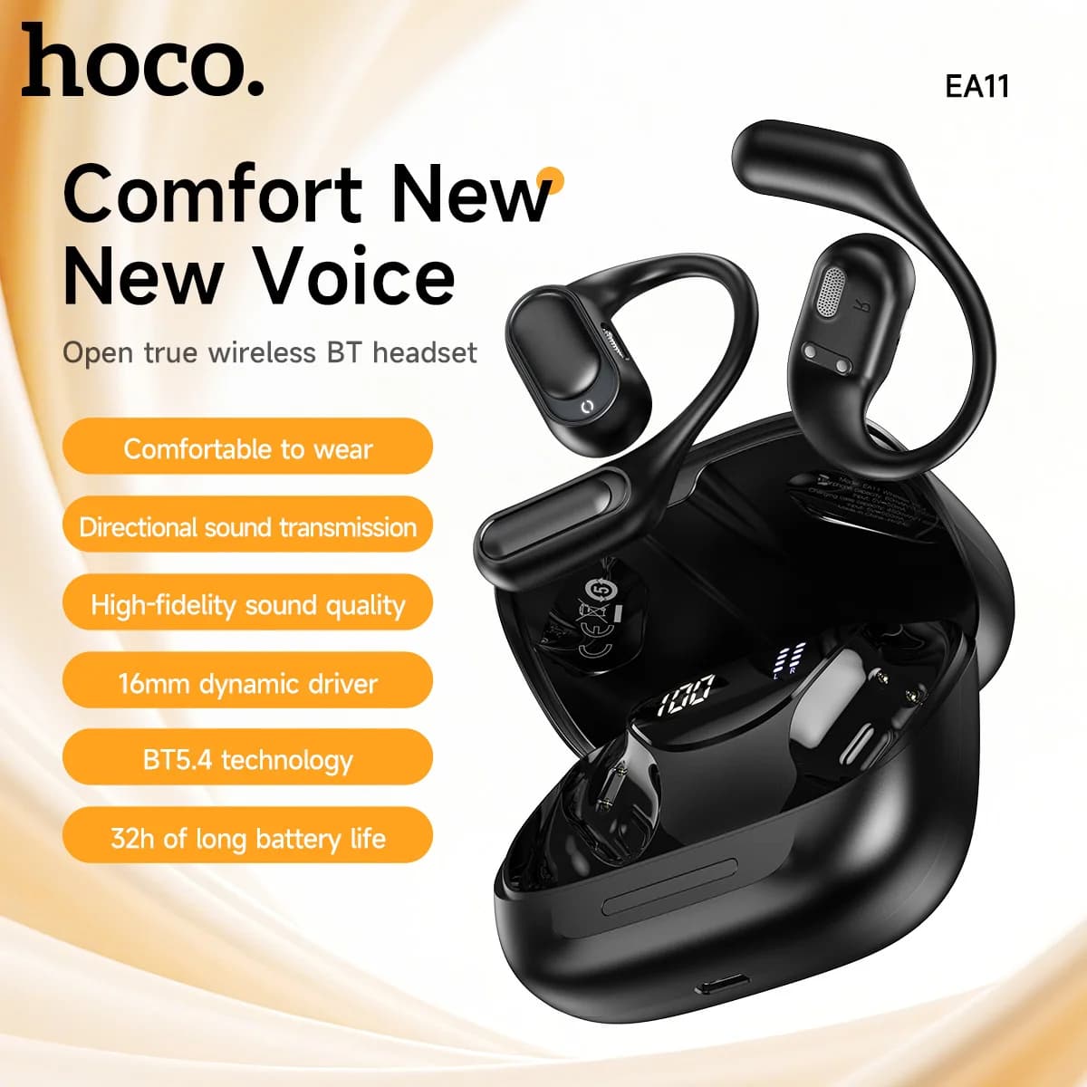 Auricolari HOCO Open-Ear Wireless Bluetooth 5.4 con display digitale Scatola di ricarica 8H HiFi Audio Musica Sport OWS Auricolari con gancio per l'orecchio