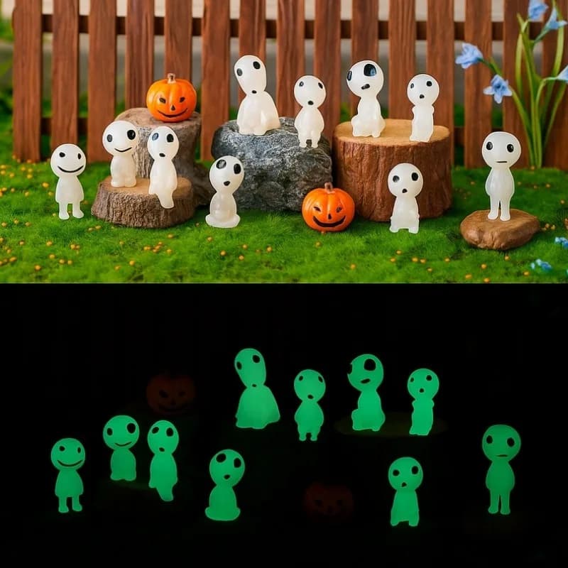 10 pz Elfi Luminosi Carino Giardino Mini Figure Acquario Decor Kodama Glow in The Dark Figure Resina Micro Paesaggio Figura