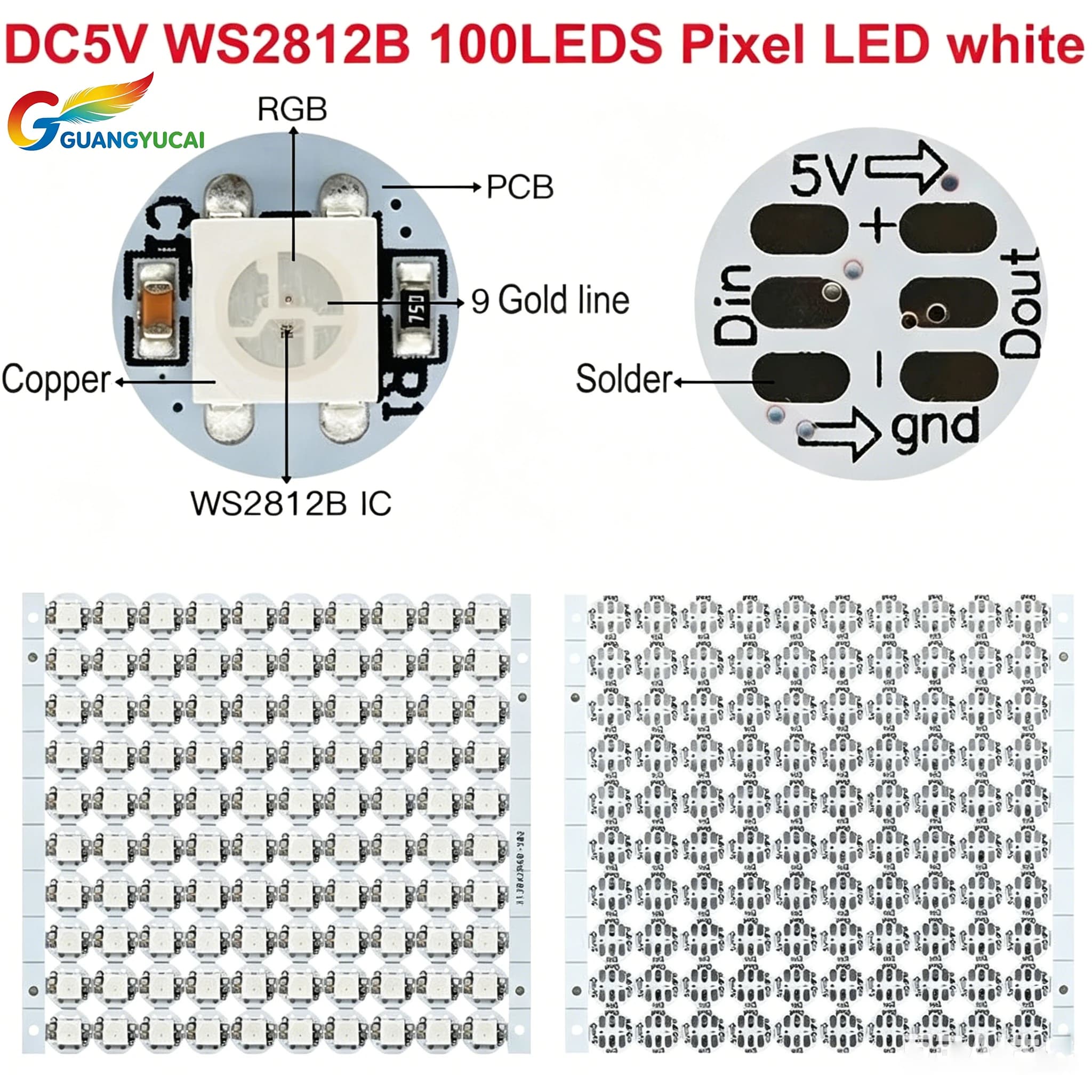 WS2812B 4-Pin LED Light Chip with Heat Sink SMD5050 RGB LED Black/White PCB DC5V DIY Compatible with WS2811 IC for RGB RGBW LED