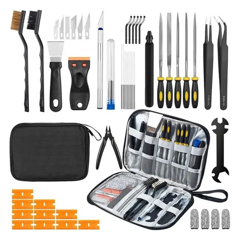 ABBN-50 pcs for FDM/SLA printers, includes nozzle cleaning kits, scraper, tools, file, brush kit with housing