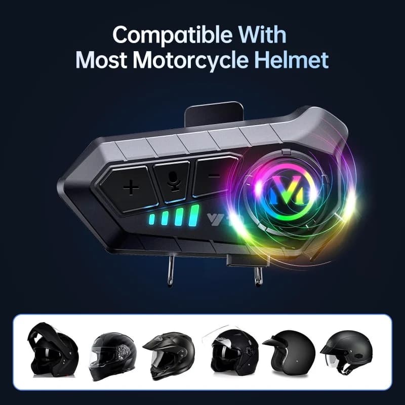 Auricolare Bluetooth 5.3 per Casco, Kit Vivavoce Wireless per Chiamate, Impermeabile, Lettore MP3 e Altoparlante per Moto