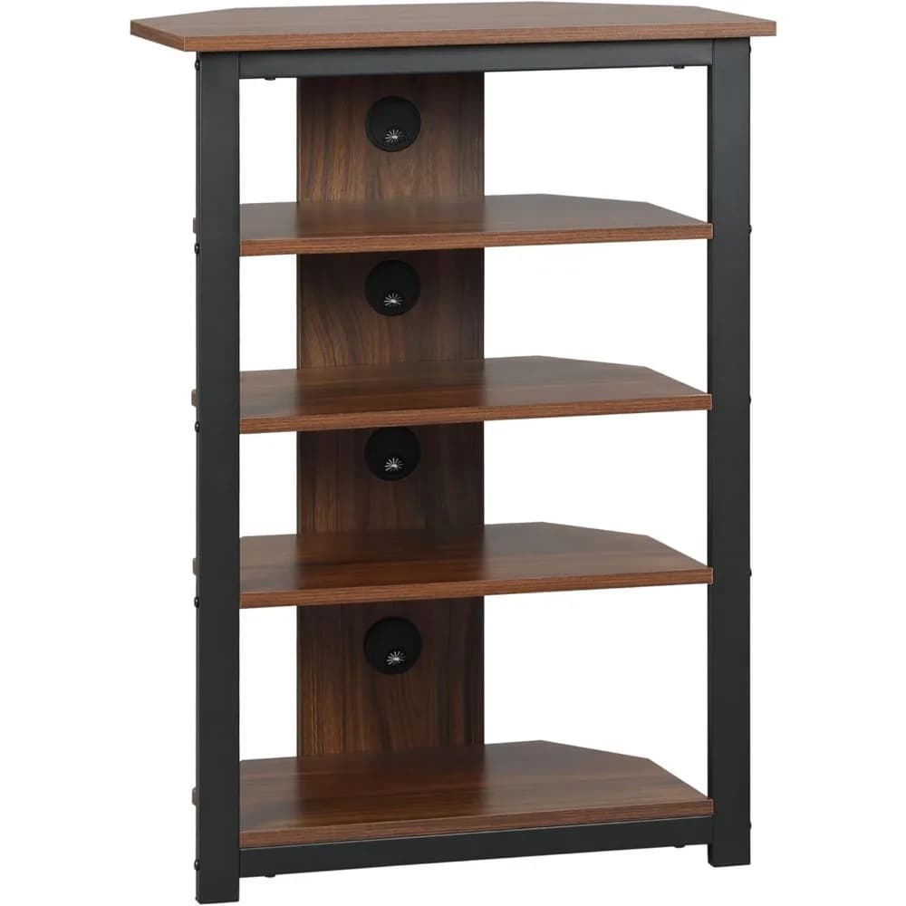 Supporto per Dispositivi Multimediali a 4 Ripiani, Scaffale Angolare AV con Gestione Cavi per Lettori DVD e Console di Gioco
