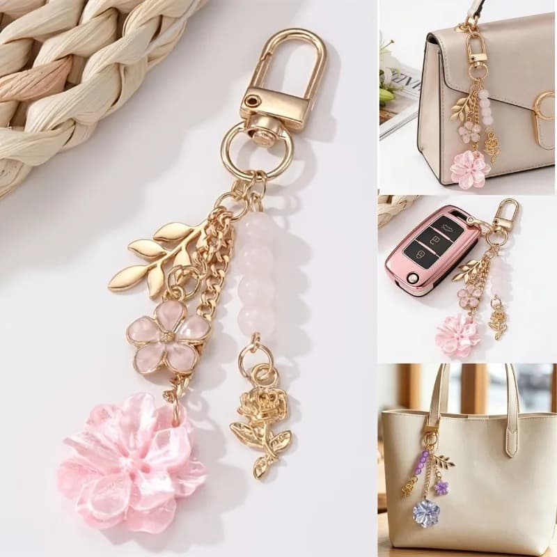 New Rose-Themed Bag Charm, USB Flash Drive Keychain, Metal Hanging Strap, Cute Stone Pendant, Keychain Chain, Phone Charm