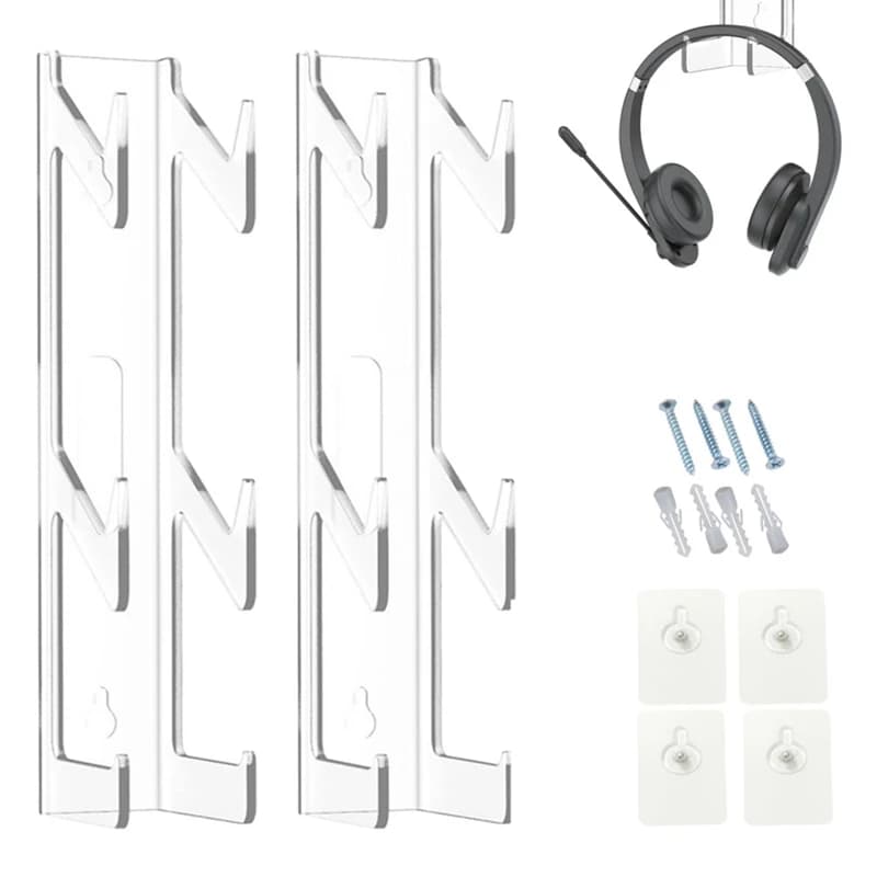 A01E-2PCS Supporto universale a 2 livelli per cuffie e controller di gioco, supporto trasparente per cuffie