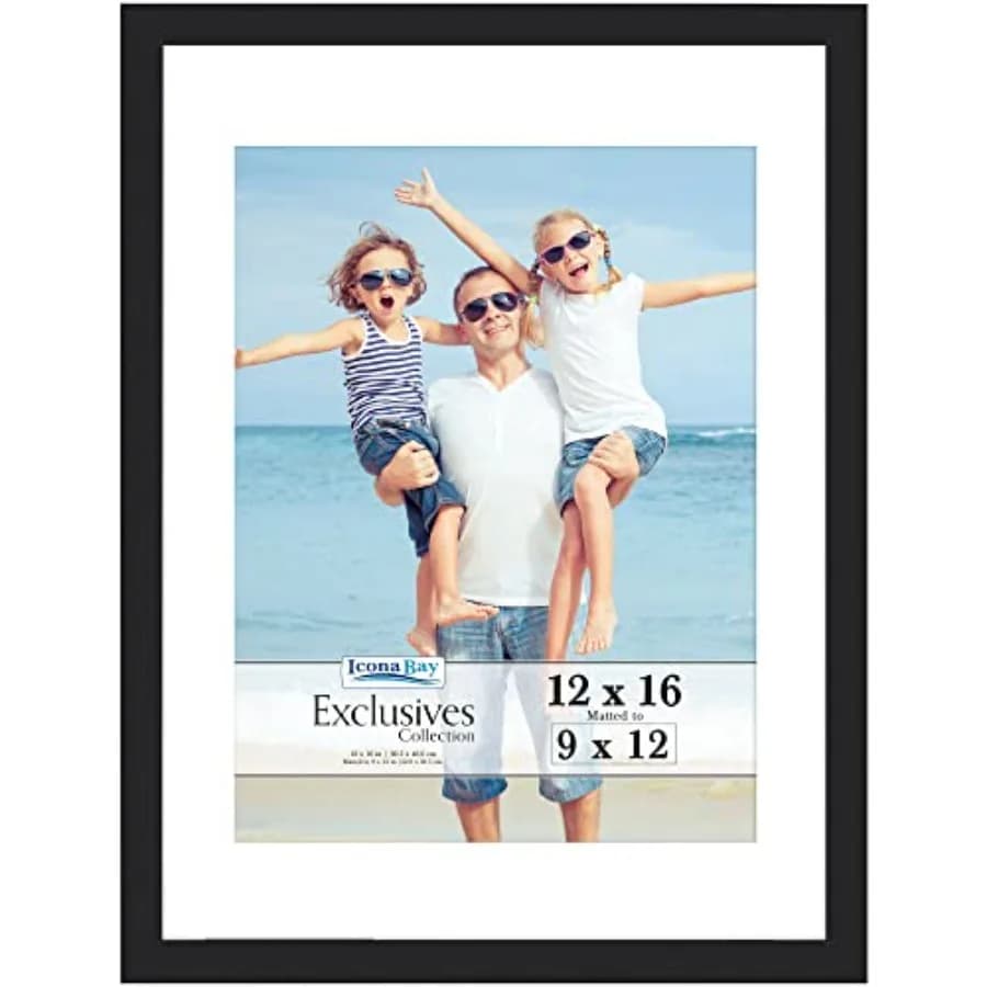 12x16 Picture Frame with Mat to 9x12 Image - Sturdy Wood Composite Poster Frame - Modern Style Frames - Wall Mount Only - Exclu