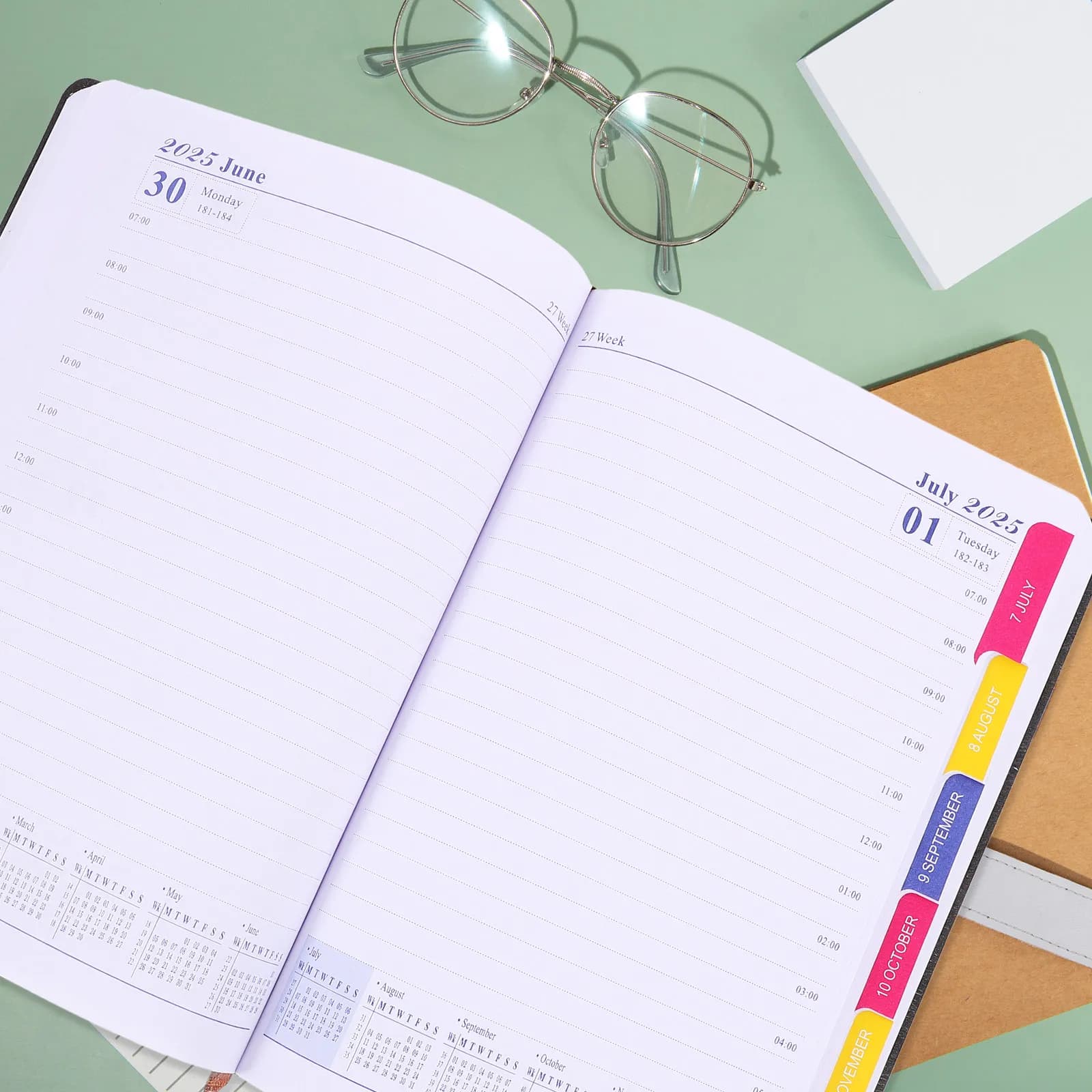 2025 Monthly Planner A5 Academic Planner Notebook with Glazed Paper PU Cover Daily Weekly Goal Tracking Journaling Household